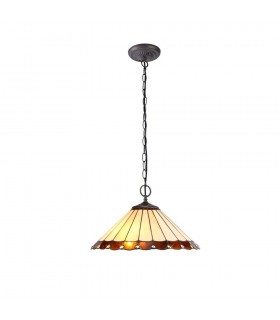 2 Light Downlighter Ceiling Pendant E27 With 40cm Tiffany Shade, Amber, Crystal, Aged Antique Brass - 1