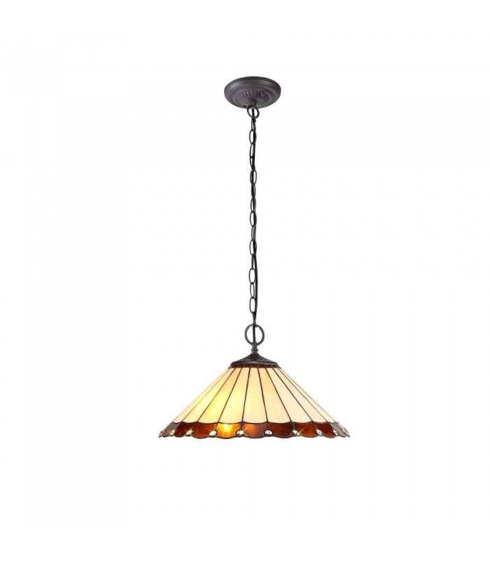 2 Light Downlighter Ceiling Pendant E27 With 40cm Tiffany Shade, Amber, Crystal, Aged Antique Brass - 1