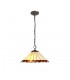 3 Light Downlighter Ceiling Pendant E27 With 40cm Tiffany Shade, Amber, Crystal, Aged Antique Brass - 1