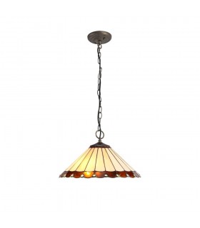3 Light Downlighter Ceiling Pendant E27 With 40cm Tiffany Shade, Amber, Crystal, Aged Antique Brass - 1