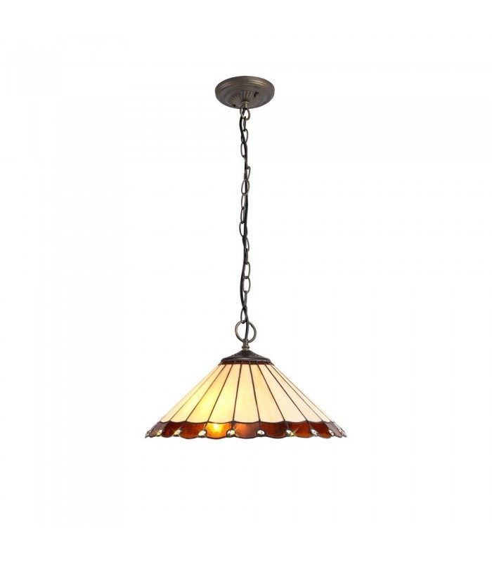 3 Light Downlighter Ceiling Pendant E27 With 40cm Tiffany Shade, Amber, Crystal, Aged Antique Brass - 1