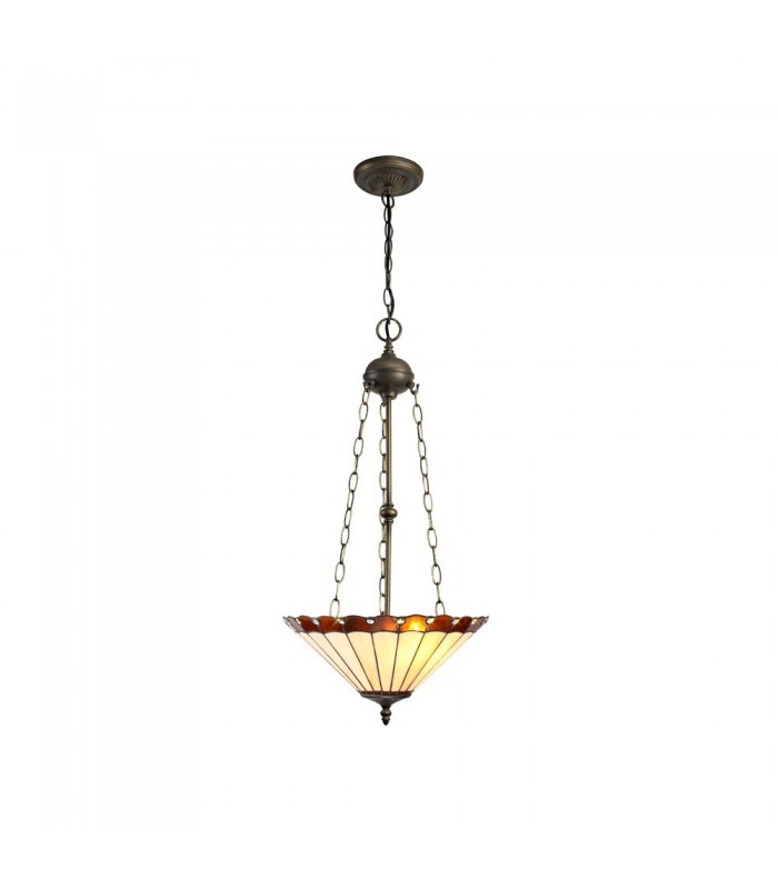 3 Light Uplighter Ceiling Pendant E27 With 40cm Tiffany Shade, Amber, Crystal, Aged Antique Brass - 1