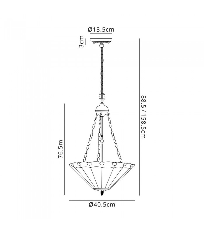 3 Light Uplighter Ceiling Pendant E27 With 40cm Tiffany Shade, Amber, Crystal, Aged Antique Brass - 2