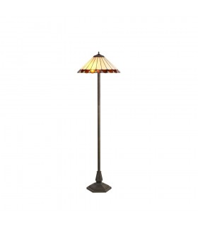 2 Light Octagonal Floor Lamp E27 With 40cm Tiffany Shade, Amber, Crystal, Aged Antique Brass - 1