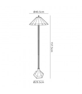 2 Light Octagonal Floor Lamp E27 With 40cm Tiffany Shade, Amber, Crystal, Aged Antique Brass - 2