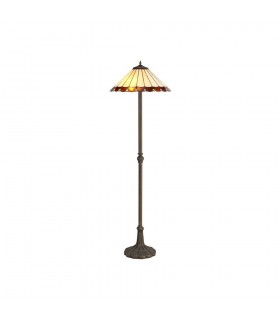 2 Light Leaf Design Floor Lamp E27 With 40cm Tiffany Shade, Amber, Crystal, Aged Antique Brass - 1