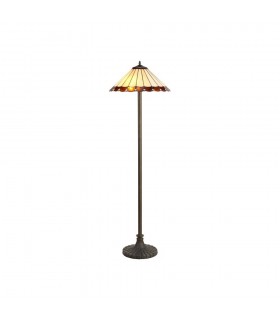2 Light Stepped Design Floor Lamp E27 With 40cm Tiffany Shade, Amber, Crystal, Aged Antique Brass - 1