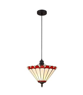 1 Light Uplighter Ceiling Pendant E27 With 30cm Tiffany Shade, Red, Crystal, Black - 1