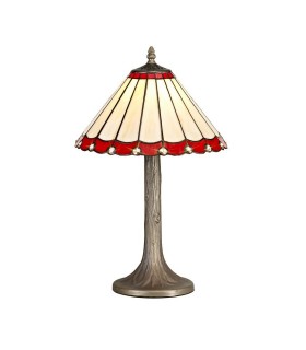 1 Light Tree Like Table Lamp E27 With 30cm Tiffany Shade, Red, Crystal, Aged Antique Brass - 1