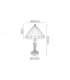 1 Light Curved Table Lamp E27 With 30cm Tiffany Shade, Red, Crystal, Aged Antique Brass - 2
