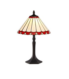 1 Light Octagonal Table Lamp E27 With 30cm Tiffany Shade, Red, Crystal, Aged Antique Brass - 1