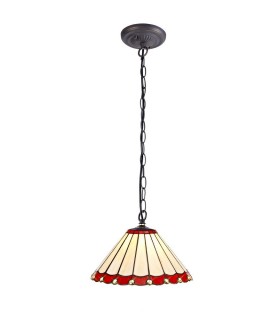 1 Light Downlighter Ceiling Pendant E27 With 30cm Tiffany Shade, Red, Crystal, Aged Antique Brass - 1