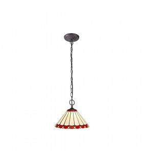 2 Light Downlighter Ceiling Pendant E27 With 30cm Tiffany Shade, Red, Crystal, Aged Antique Brass - 1