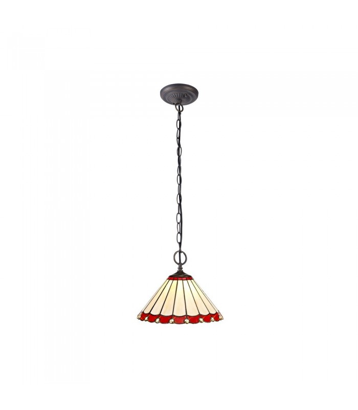 2 Light Downlighter Ceiling Pendant E27 With 30cm Tiffany Shade, Red, Crystal, Aged Antique Brass - 1