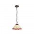 3 Light Downlighter Ceiling Pendant E27 With 30cm Tiffany Shade, Red, Crystal, Aged Antique Brass - 1