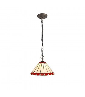 3 Light Downlighter Ceiling Pendant E27 With 30cm Tiffany Shade, Red, Crystal, Aged Antique Brass - 1