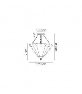 3 Light Semi Flush Ceiling E27 With 30cm Tiffany Shade, Red, Crystal, Aged Antique Brass - 2