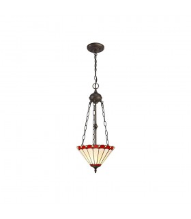 2 Light Uplighter Ceiling Pendant E27 With 30cm Tiffany Shade, Red, Crystal, Aged Antique Brass - 1