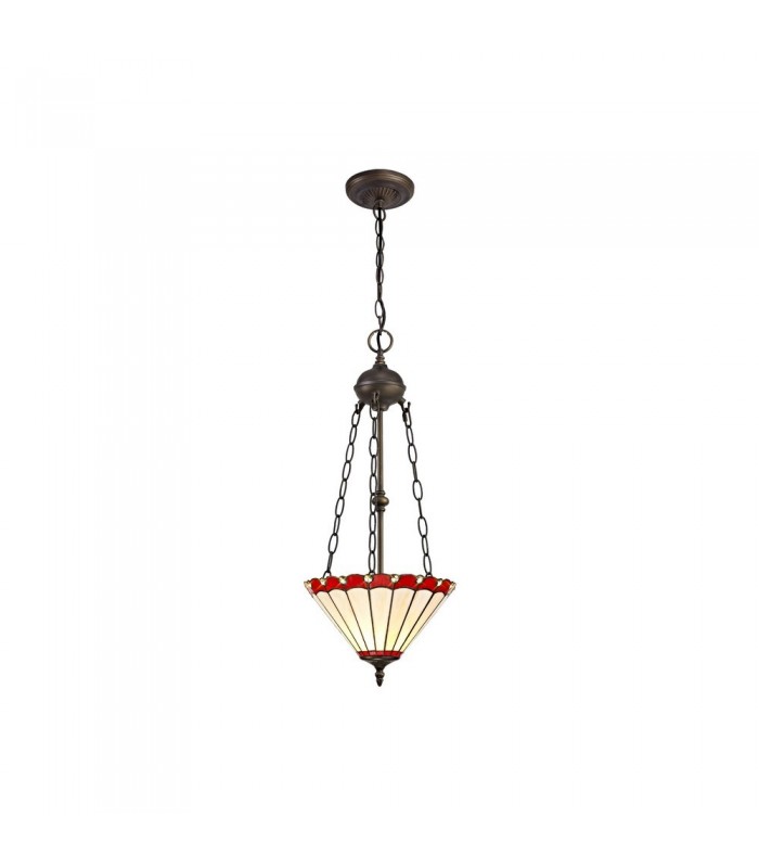 2 Light Uplighter Ceiling Pendant E27 With 30cm Tiffany Shade, Red, Crystal, Aged Antique Brass - 1