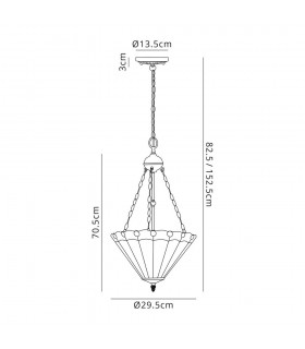 2 Light Uplighter Ceiling Pendant E27 With 30cm Tiffany Shade, Red, Crystal, Aged Antique Brass - 2