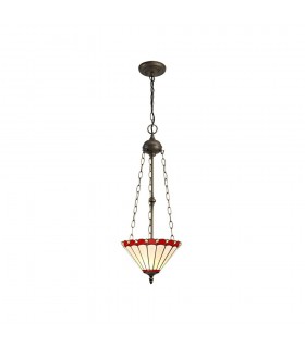 3 Light Uplighter Ceiling Pendant E27 With 30cm Tiffany Shade, Red, Crystal, Aged Antique Brass - 1