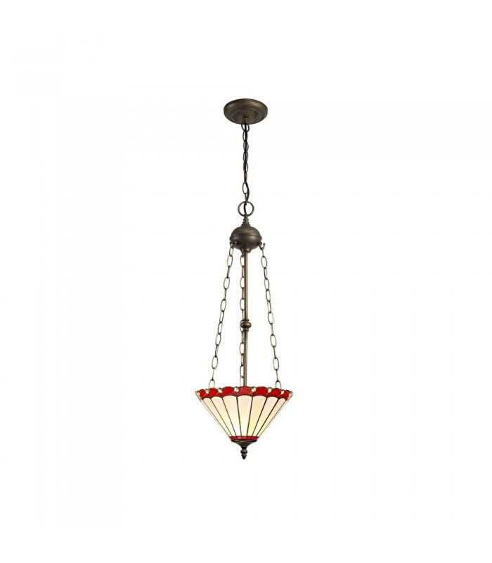 3 Light Uplighter Ceiling Pendant E27 With 30cm Tiffany Shade, Red, Crystal, Aged Antique Brass - 1