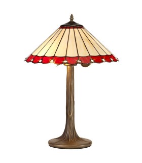 2 Light Tree Like Table Lamp E27 With 40cm Tiffany Shade, Red, Crystal, Aged Antique Brass - 1