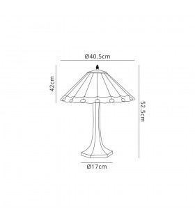 2 Light Octagonal Table Lamp E27 With 40cm Tiffany Shade, Red, Crystal, Aged Antique Brass - 2