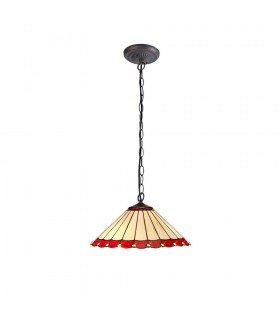 1 Light Downlighter Ceiling Pendant E27 With 40cm Tiffany Shade, Red, Crystal, Aged Antique Brass - 1