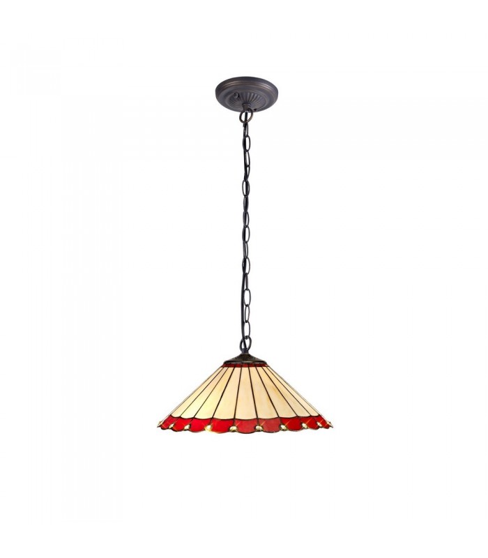 1 Light Downlighter Ceiling Pendant E27 With 40cm Tiffany Shade, Red, Crystal, Aged Antique Brass - 1