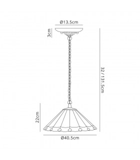 1 Light Downlighter Ceiling Pendant E27 With 40cm Tiffany Shade, Red, Crystal, Aged Antique Brass - 2