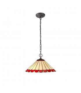 2 Light Downlighter Ceiling Pendant E27 With 40cm Tiffany Shade, Red, Crystal, Aged Antique Brass - 1