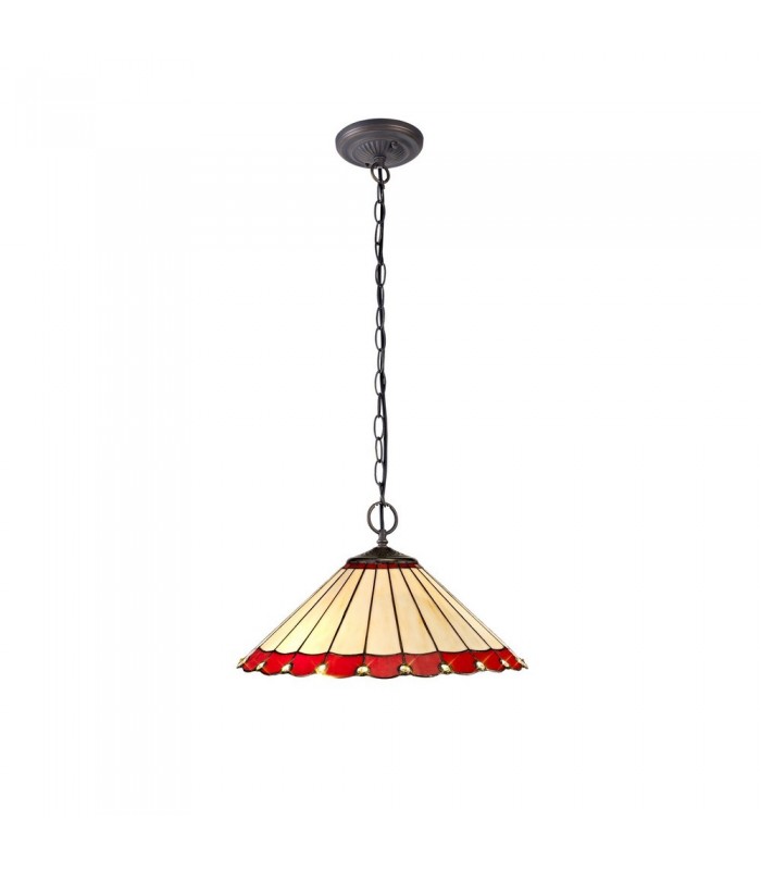 2 Light Downlighter Ceiling Pendant E27 With 40cm Tiffany Shade, Red, Crystal, Aged Antique Brass - 1