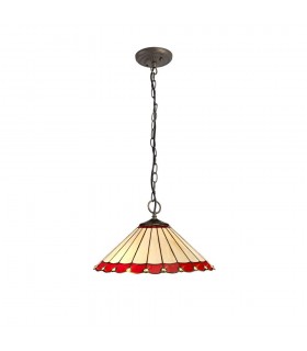3 Light Downlighter Ceiling Pendant E27 With 40cm Tiffany Shade, Red, Crystal, Aged Antique Brass - 1