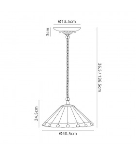 3 Light Downlighter Ceiling Pendant E27 With 40cm Tiffany Shade, Red, Crystal, Aged Antique Brass - 2