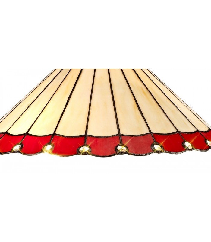 3 Light Downlighter Ceiling Pendant E27 With 40cm Tiffany Shade, Red, Crystal, Aged Antique Brass - 8