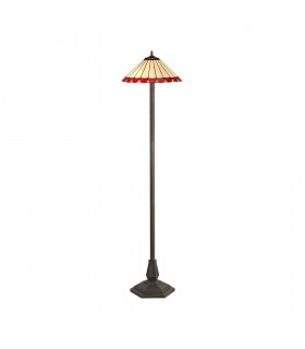 2 Light Octagonal Floor Lamp E27 With 40cm Tiffany Shade, Red, Crystal, Aged Antique Brass - 1