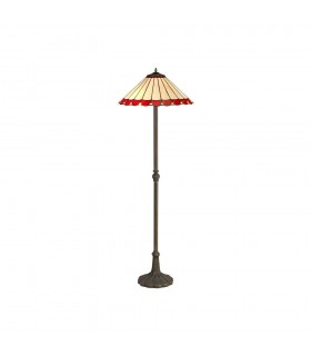 2 Light Leaf Design Floor Lamp E27 With 40cm Tiffany Shade, Red, Crystal, Aged Antique Brass - 1