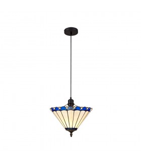 1 Light Uplighter Ceiling Pendant E27 With 30cm Tiffany Shade, Blue, Crystal, Black - 1