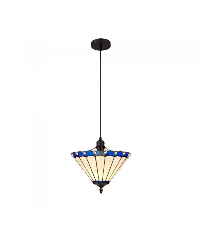 1 Light Uplighter Ceiling Pendant E27 With 30cm Tiffany Shade, Blue, Crystal, Black - 1