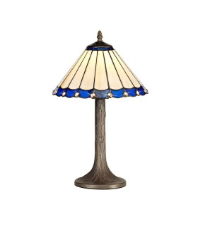 1 Light Tree Like Table Lamp E27 With 30cm Tiffany Shade, Blue, Crystal, Aged Antique Brass - 1