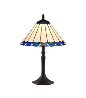 1 Light Octagonal Table Lamp E27 With 30cm Tiffany Shade, Blue, Crystal, Aged Antique Brass - 1