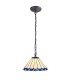 1 Light Downlighter Ceiling Pendant E27 With 30cm Tiffany Shade, Blue, Crystal, Aged Antique Brass - 1
