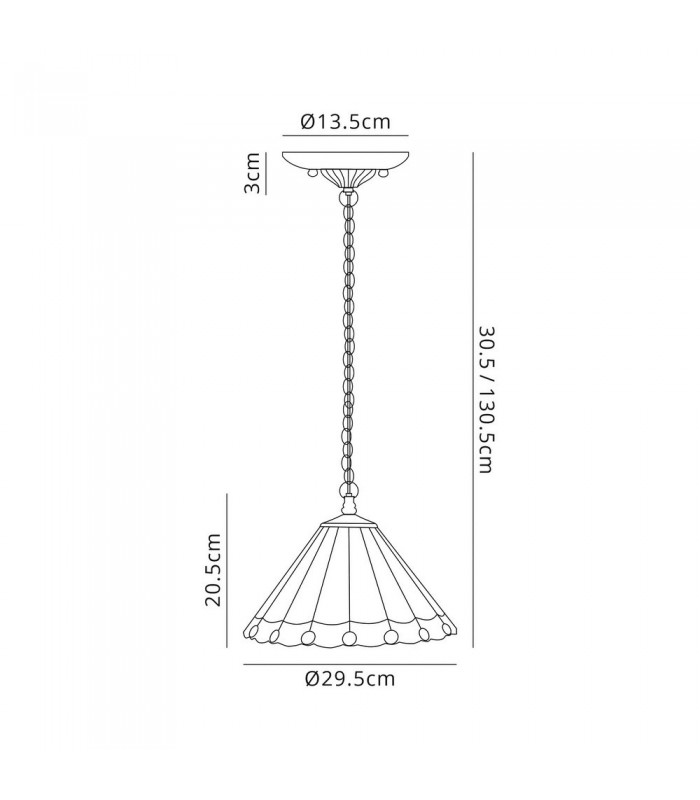 1 Light Downlighter Ceiling Pendant E27 With 30cm Tiffany Shade, Blue, Crystal, Aged Antique Brass - 2