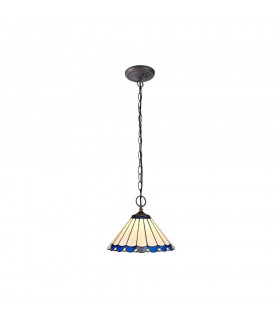 2 Light Downlighter Ceiling Pendant E27 With 30cm Tiffany Shade, Blue, Crystal, Aged Antique Brass - 1