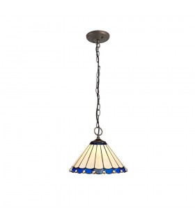 3 Light Downlighter Ceiling Pendant E27 With 30cm Tiffany Shade, Blue, Crystal, Aged Antique Brass - 1
