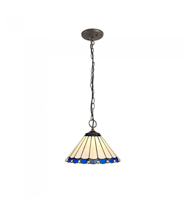3 Light Downlighter Ceiling Pendant E27 With 30cm Tiffany Shade, Blue, Crystal, Aged Antique Brass - 1
