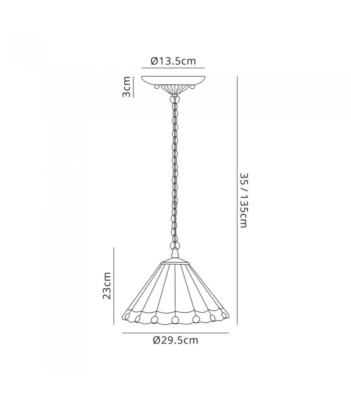 3 Light Downlighter Ceiling Pendant E27 With 30cm Tiffany Shade, Blue, Crystal, Aged Antique Brass - 2