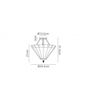 2 Light Semi Flush Ceiling E27 With 30cm Tiffany Shade, Blue, Crystal, Aged Antique Brass - 2