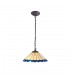 1 Light Downlighter Ceiling Pendant E27 With 40cm Tiffany Shade, Blue, Crystal, Aged Antique Brass - 1